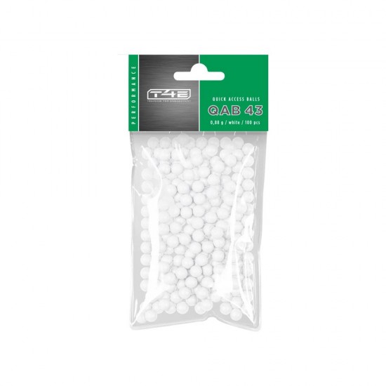 Bile polimer T4E Umarex Performance QAB 43, cal. .43, 0.88g, albe, 100 bucati, pentru geamuri securizate si autoaparare