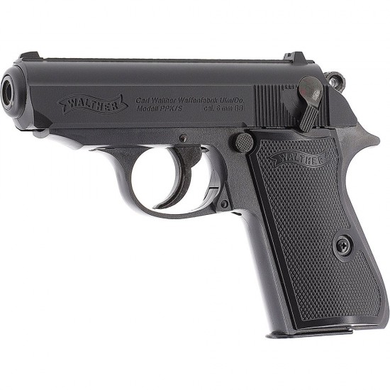 Pistol airsoft cu arc Walther PPK/S, bile plastic, BB 6 mm, 0.5 jouli, negru