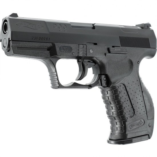 Pistol airsoft cu arc Walther P99, bile plastic, BB 6 mm, 0.08 jouli, maner XL, negru
