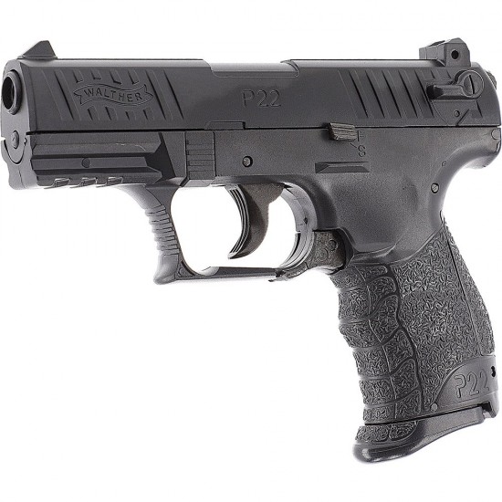 Pistol airsoft cu actionare manuala Walther P22Q, bile plastic, BB 6 mm, 0.5 jouli, Hi-Grip, negru, Metal Slide
