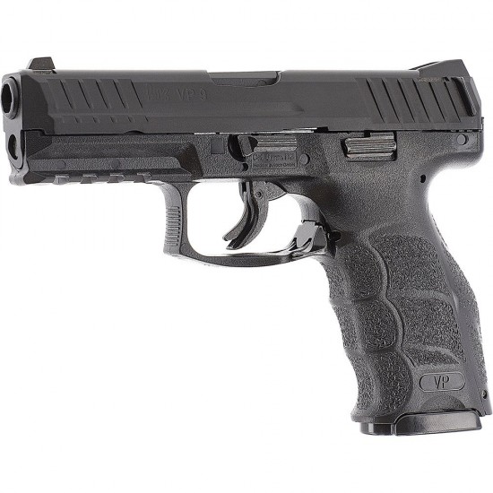 Pistol airsoft cu arc Heckler & Koch VP9, bile plastic, BB 6 mm, 0.5 jouli, blowback, negru