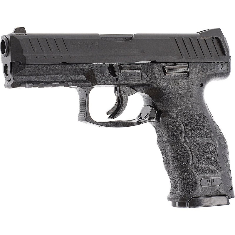 Pistol airsoft cu arc Heckler & Koch VP9, bile plastic, BB 6 mm, 0.5 jouli, blowback, negru