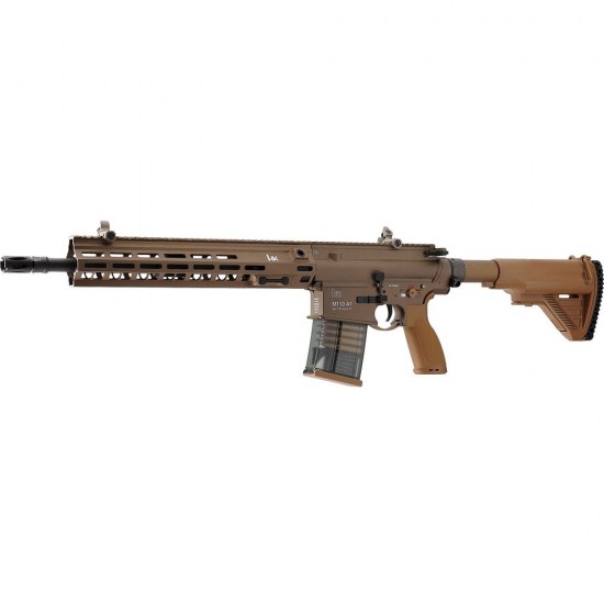 Arma airsoft electrica Heckler & Koch HK M110 A1, AEG, bile plastic, sina Picatinny, slot M-LOK, BB 6 mm, 2.0 jouli, verde-maro, Full Metal