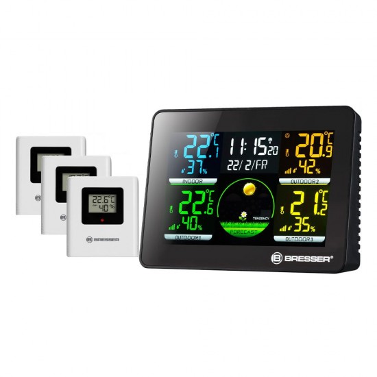 Statie meteo Bresser Quadro NLX 7000023, termometru, higrometru, 3 senzori externi