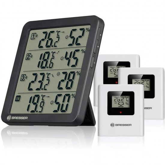 Statie meteo Bresser Quadro NV 7000029, termometru, higrometru, 3 senzori wireless, negru