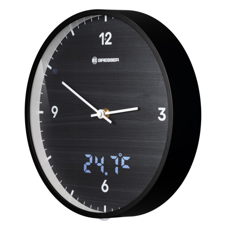 Ceas de perete Bresser MyTime LED 8020215CM3000, termometru, negru 