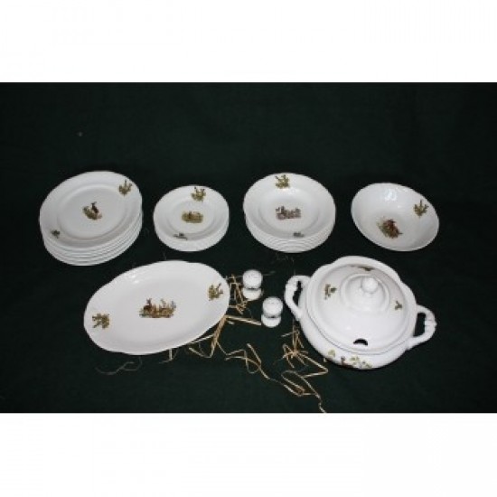 Set serviciu de masa ceramica cu motive vanatoresti pentru 6 persoane 