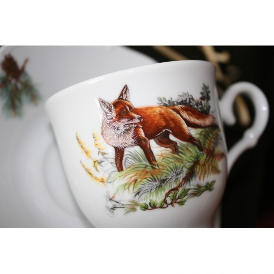 Set cesti cafea si ceai din ceramica cu motive vanatoresti pentru 6 persoane 