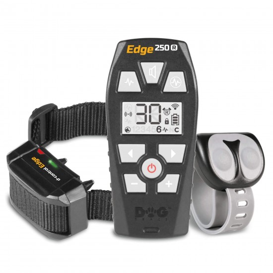 Dogtrace D-Control Edge 250R – zgardă electronică de dresaj pentru câini, rază 250 m, cu telecomandă inelară wireless, vibrații, sunet, impuls și booster