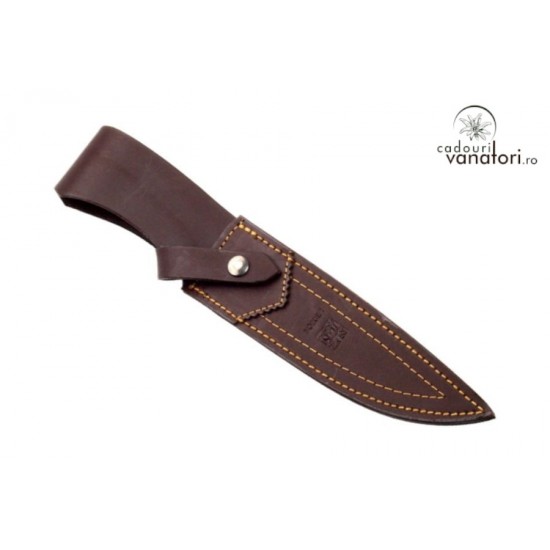 Cutit de vanatoare Joker CR38, teaca din piele, maner lemn cu garda, lama 14.5cm