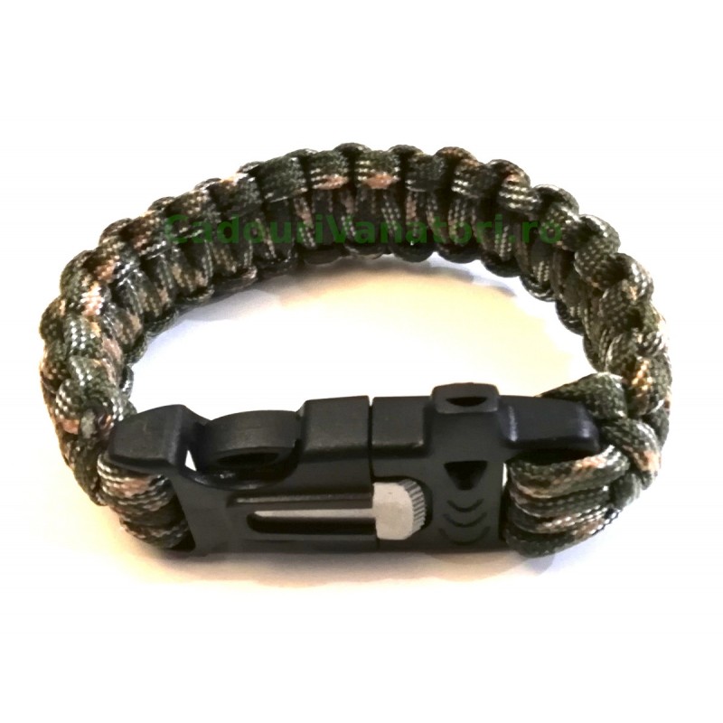 Bratara supravietuire Paracord Camo cu amanar si fluier