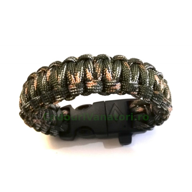 Bratara supravietuire Paracord Camo cu amanar si fluier