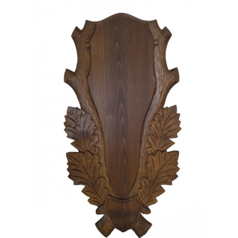 Panoplie sculptata, pentru trofeu cerb, lemn, maro inchis/negru, 34x67 cm