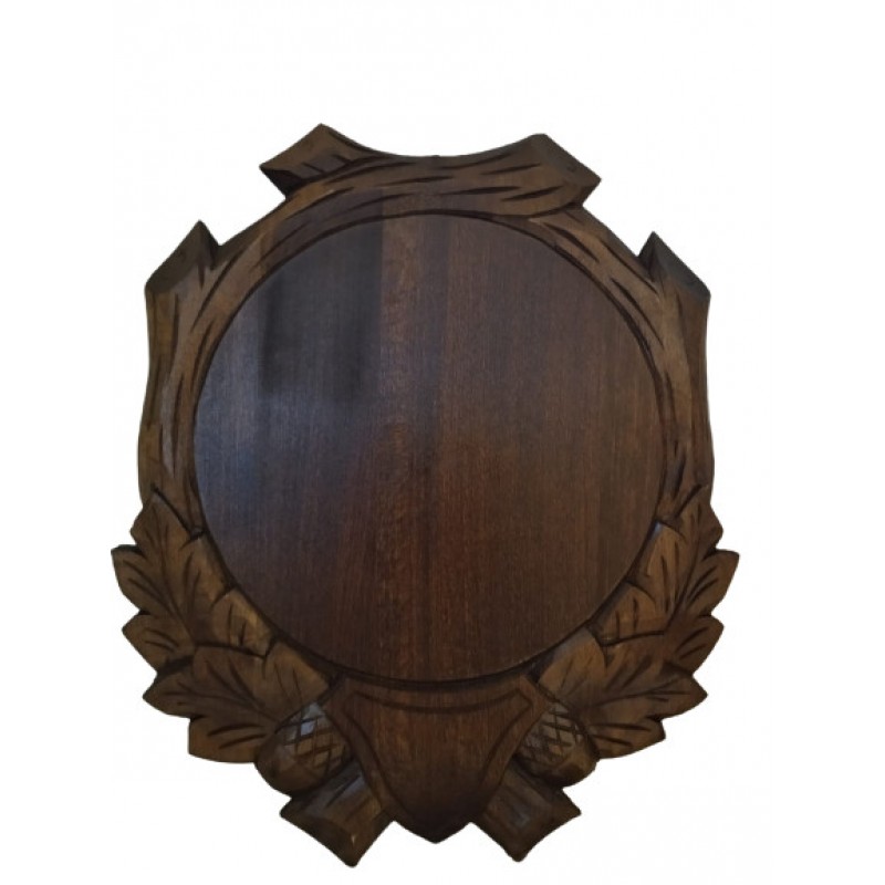 Panoplie sculptata, pentru trofeu mistret, lemn, maro inchis, 30x25 cm