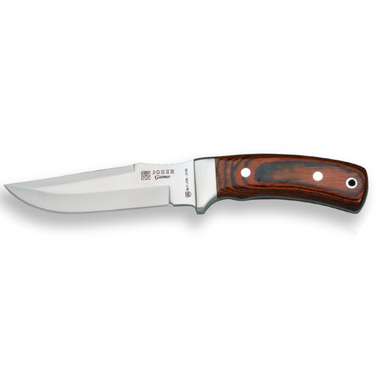Cuțit Joker CR45 Gamo – Oțel MOVA 1.4116, Mâner Stamina Red Wood, Lamă 13 cm, Husă piele