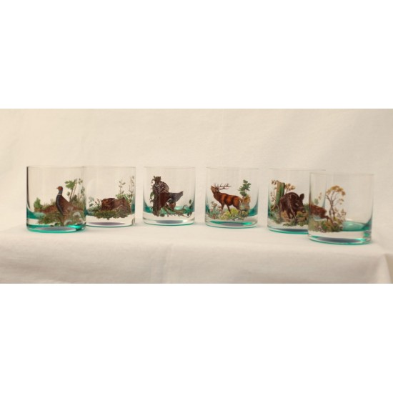 Set 6 pahare whisky cu motive vanatoresti 