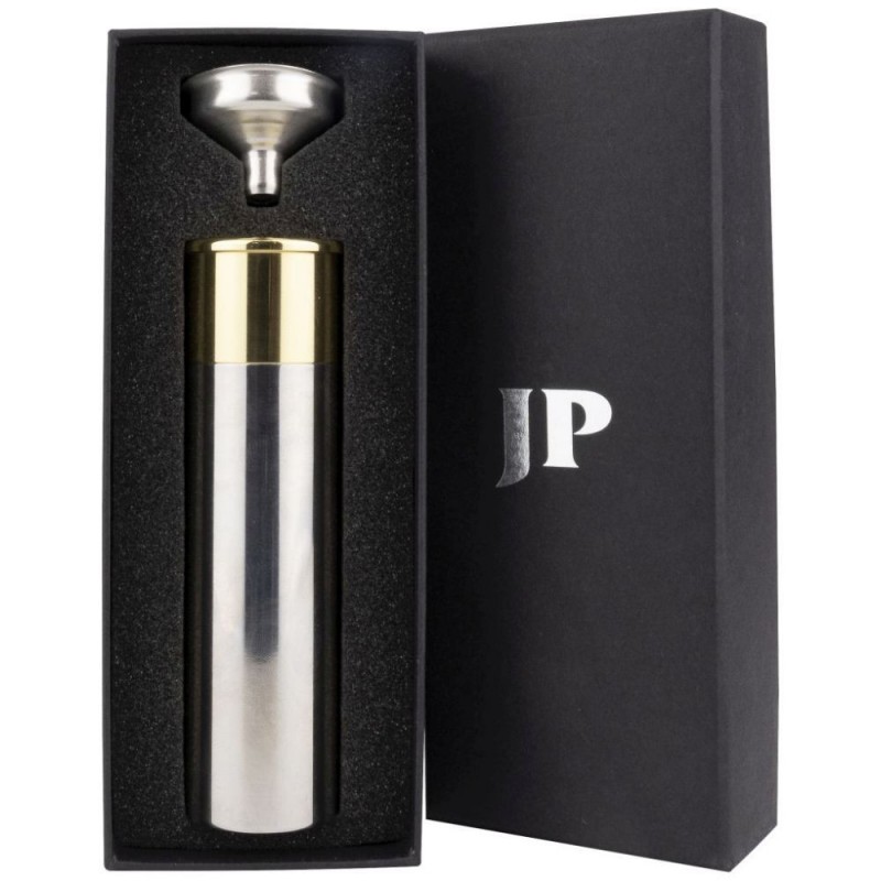 PLOSCĂ MODEL CARTUȘ JP, OȚEL INOXIDABIL, PÂLNIE, CAPAC CU FILET, 80 ML