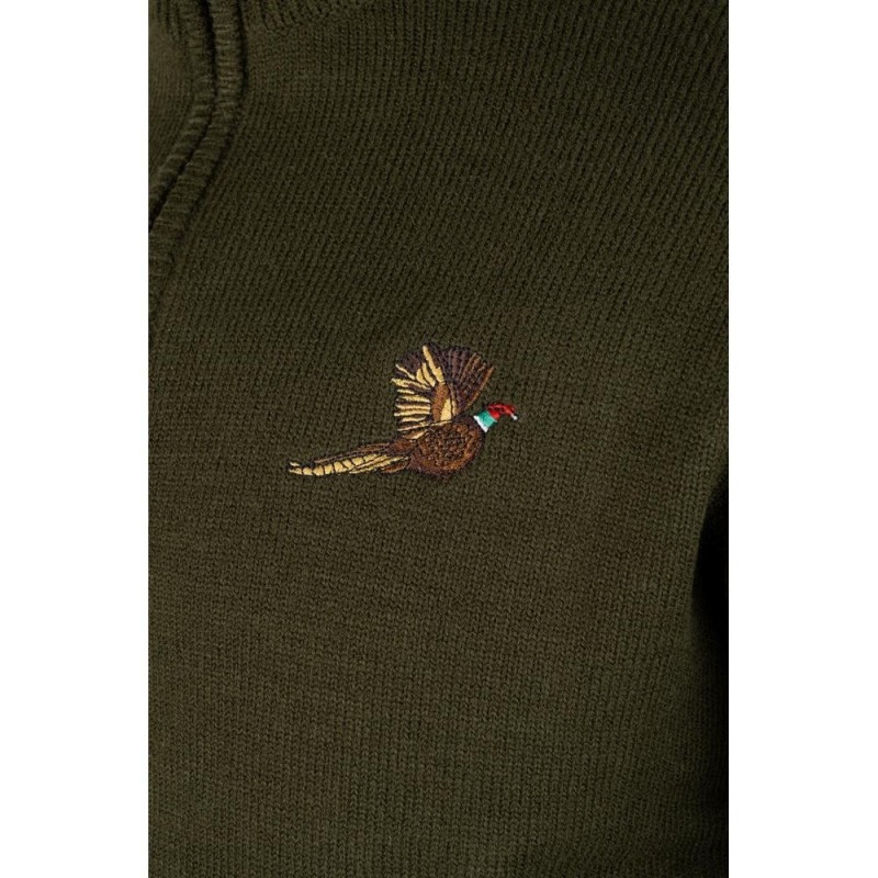 Pulover Jack Pyke cu Motiv Fazan și Semi-Fermoar – Olive Închis