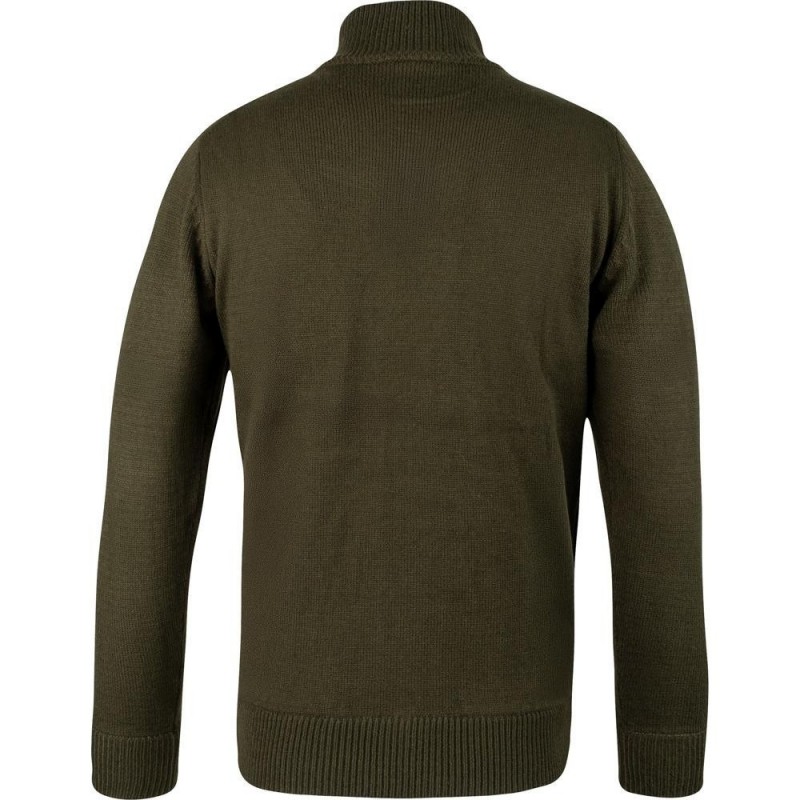 Pulover Jack Pyke cu Motiv Fazan și Semi-Fermoar – Olive Închis