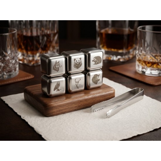 Set cuburi inox reutilizabile pentru răcirea băuturilor – gravate cu animale