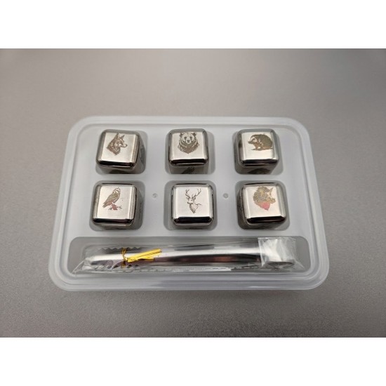Set cuburi inox reutilizabile pentru răcirea băuturilor – gravate cu animale
