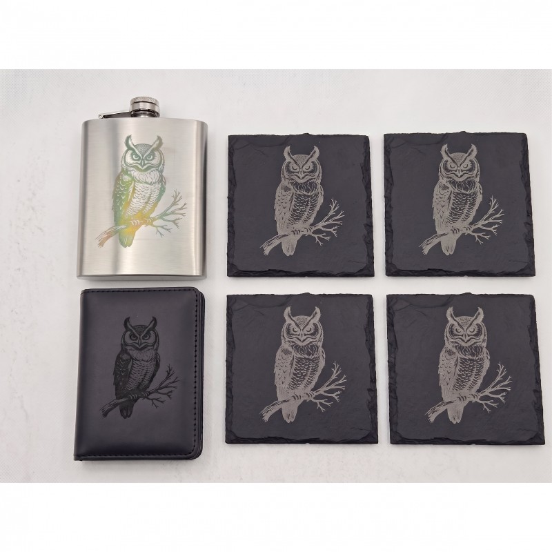 Set sticluță portcard ardezie Bufniță 