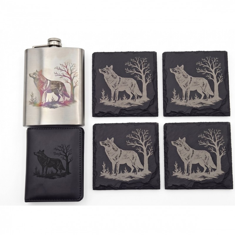 Set sticluță portcard ardezie Lup 